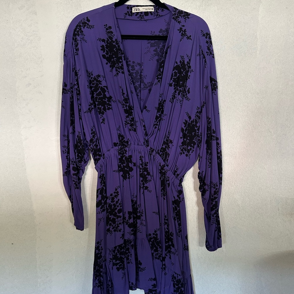 Zara Purple and Black Patterned Dress